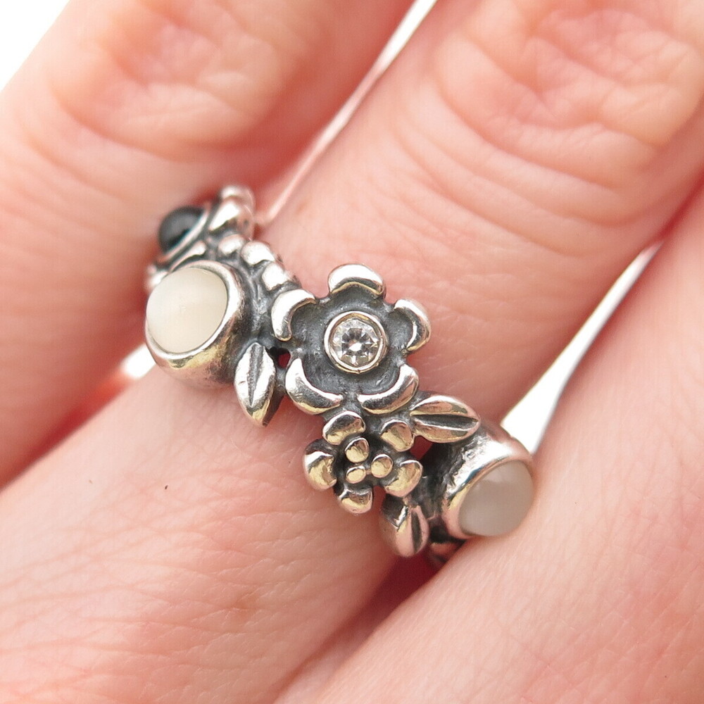Pandora 925 Sterling Silver Real Multi-Gem & C Z Nature's Serenity Ring Size 5.5